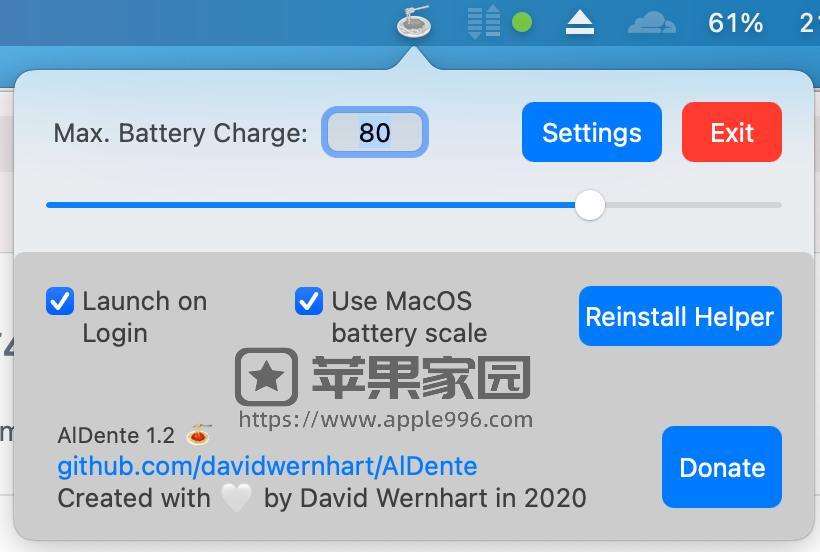 AlDente ：Macbook充电保护软件