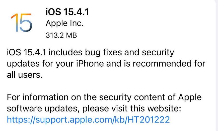 苹果在iOS 15.4.1发布后停止签名验证iOS 15.4，无法降级