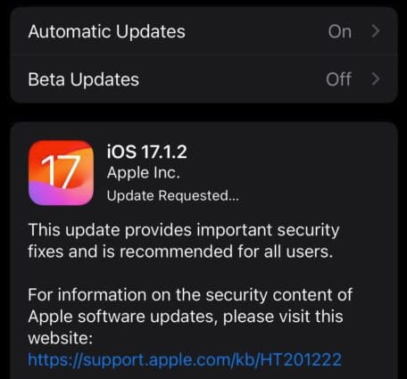 苹果推出 iOS 17.1.2、iPadOS 17.1.2 固件并建议所有用户尽快更新