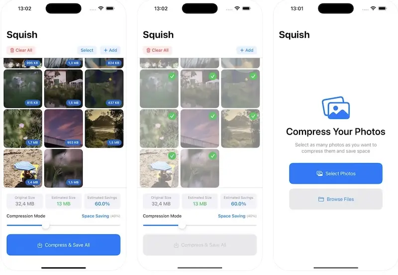 Squish:iPhone/iPad照片大小压缩App,高效压缩图片大小释放存储空间