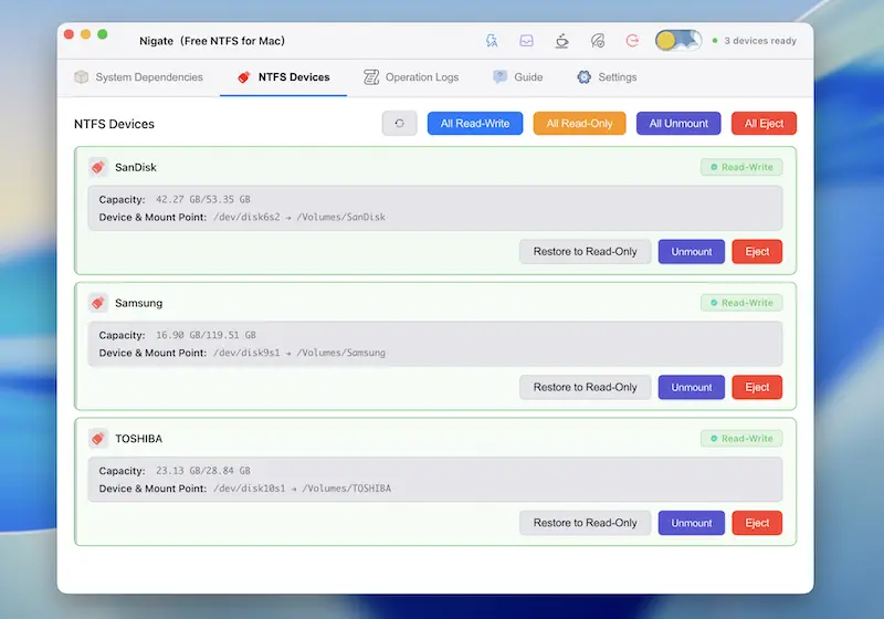 Nigate - 免费开源的Mac NTFS读写工具