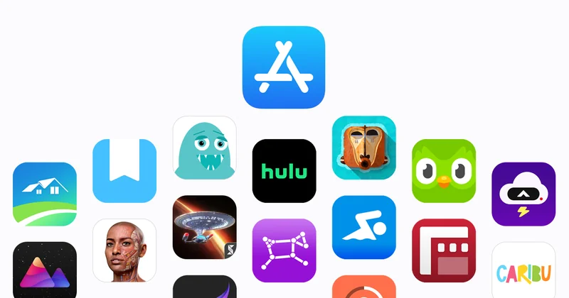 Apple 官方 App Store 页面,浅灰背景展示 App Store 与第三方应用图标