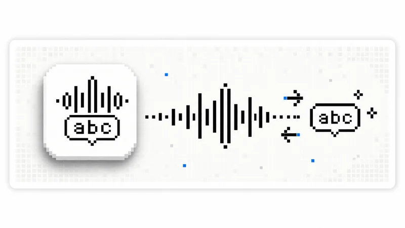 AirTranslate 官方品牌图:像素风格的音频波形与「abc」语音气泡,代表把 Mac 正在播放的音频实时翻译成另一种语言