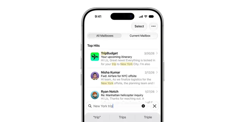 iOS 27 邮件搜索功能界面