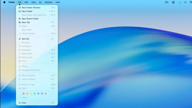 macOS Tahoe 带满排图标的访达文件菜单