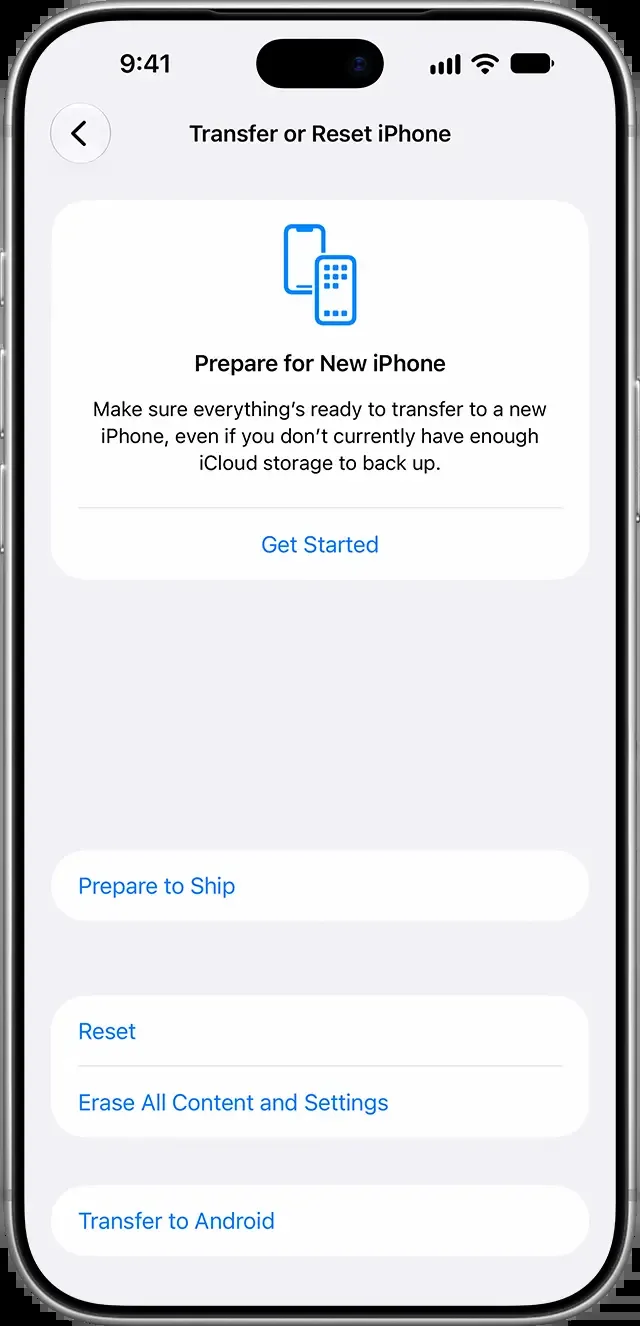 设置中传输或重置 iPhone 界面截图