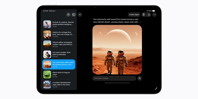 iPad 上运行 Image Playground 生成宇航员图像的界面