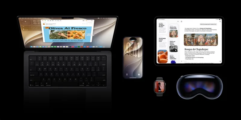 MacBook、iPhone、iPad、Apple Watch 与 Vision Pro 组成的苹果设备全家福