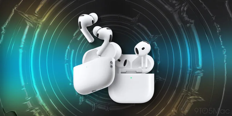 AirPods Pro 3 与 AirPods 5 及各自充电盒的对比图
