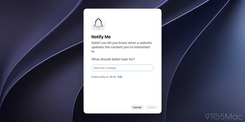 Safari 页面菜单中高亮显示的 Notify Me 选项