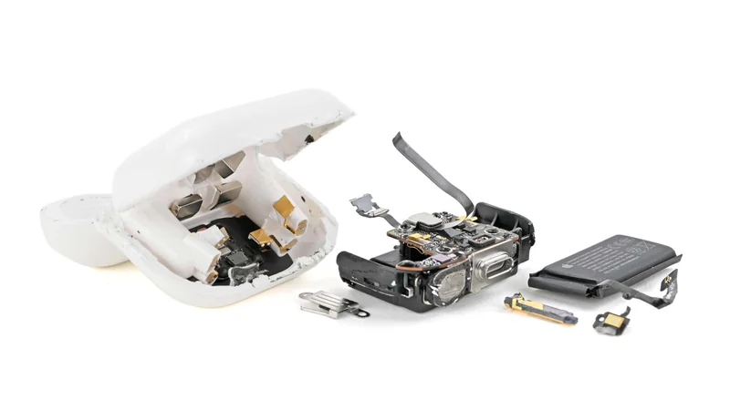 被拆坏的 AirPods 5 充电盒与内部元件