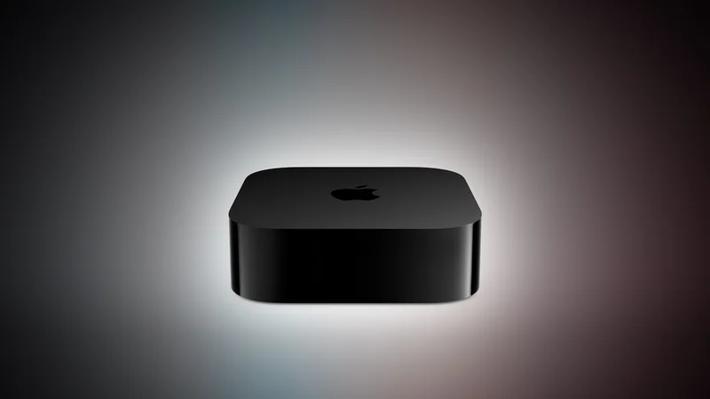 深色背景中的 Apple TV 机盒渲染图