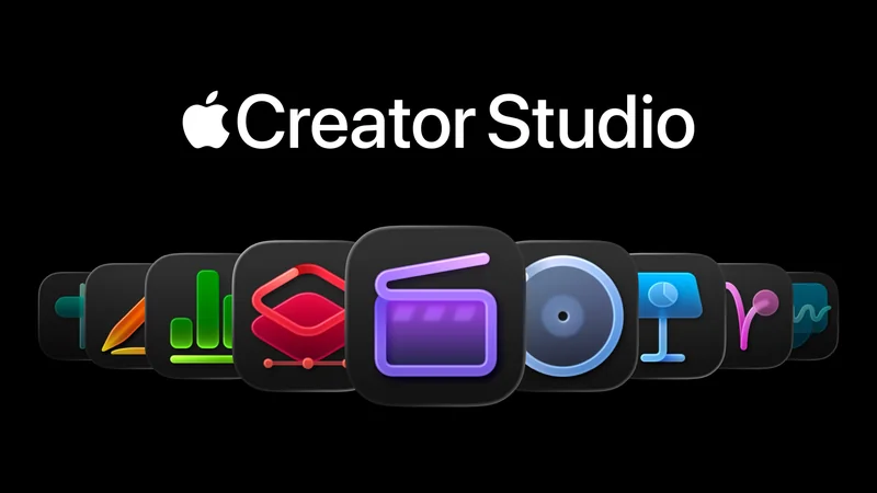 Apple Creator Studio 标志与一排创作类应用图标