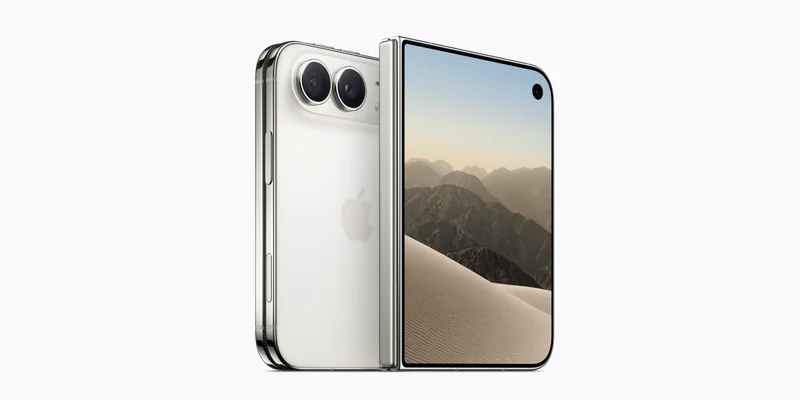 iPhone Duo 星光色机身半开状态的正反面渲染图