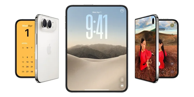 iPhone Duo 官方宣传图:合拢与展开状态的多台设备