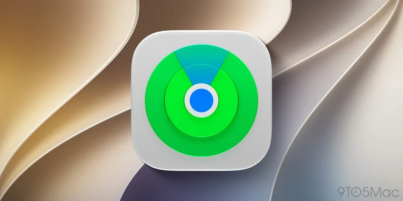 iOS 27 查找应用图标,绿色雷达图案置于浅色背景上
