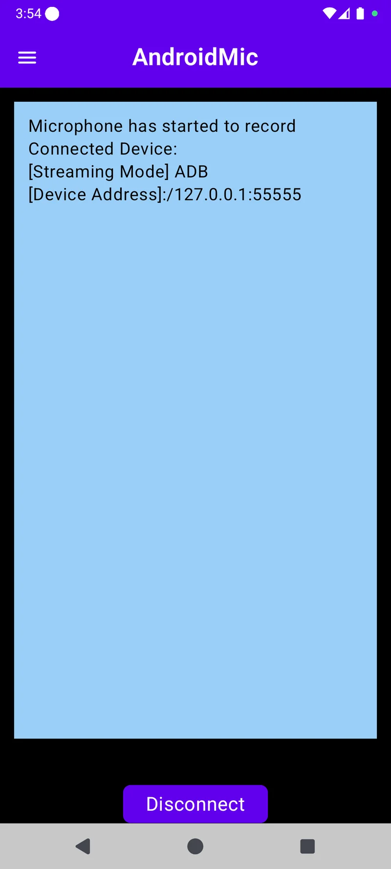 AndroidMic Android 端主界面,含连接方式与录音控制