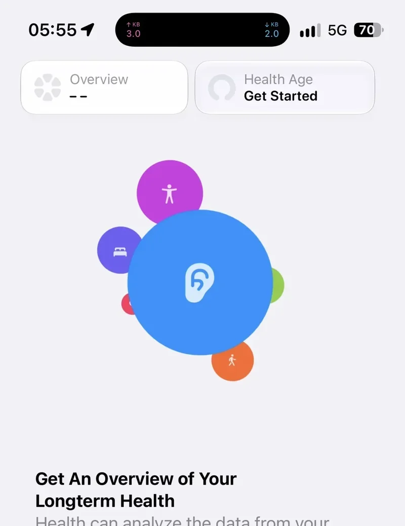 改版健康 App 实际界面（截取顶部区域）