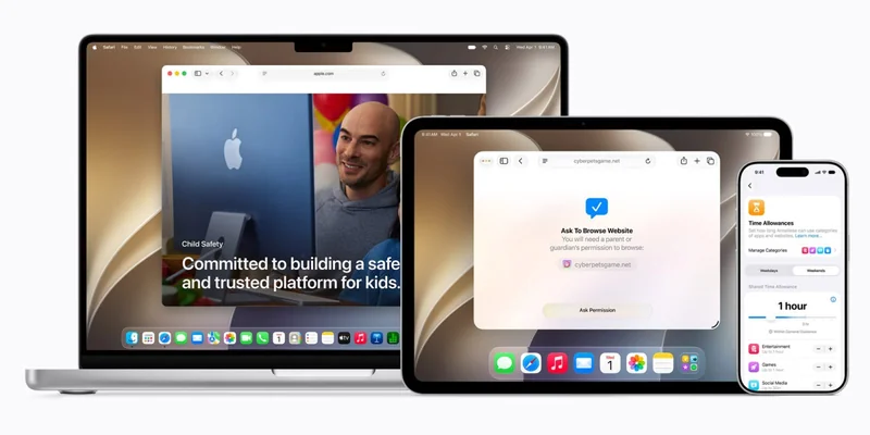 Mac、iPad 与 iPhone 上展示 Ask to Browse 与屏幕使用时间界面