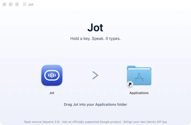 Jot 安装界面：把图标拖进「应用程序」
