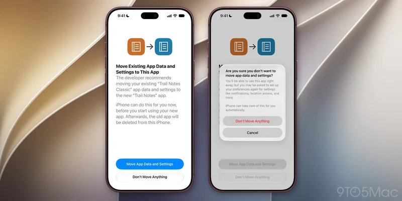 iOS 27.2 应用迁移流程(9to5Mac 配图)