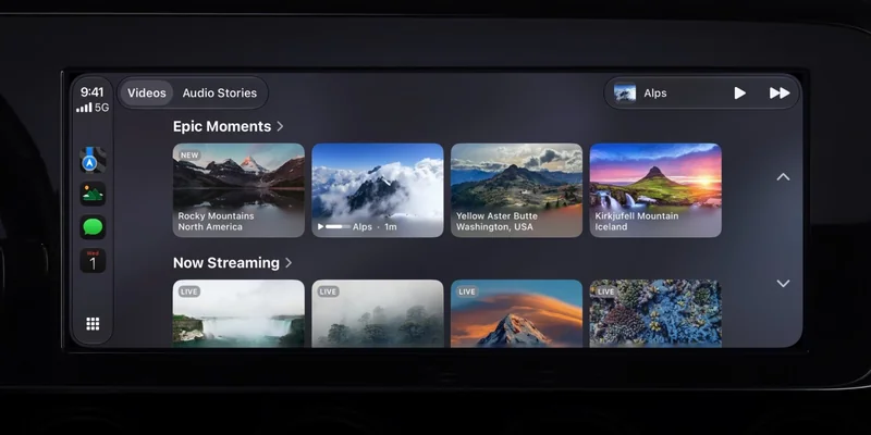 iOS 27 允许开发者为 CarPlay 制作专门视频 App 的示意图。