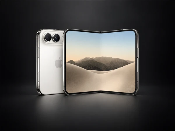 iPhone Duo 展开状态与机身背部双摄展示