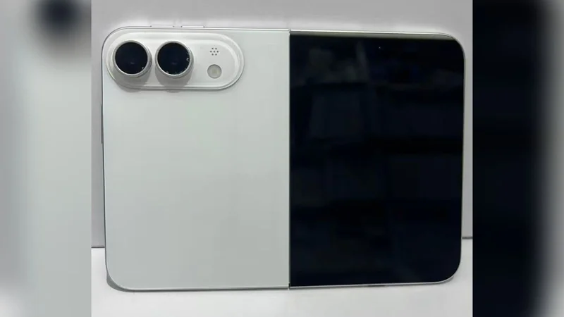 折叠 iPhone 模型机，书本式左右内折形态，展开后为一块接近方形的大屏