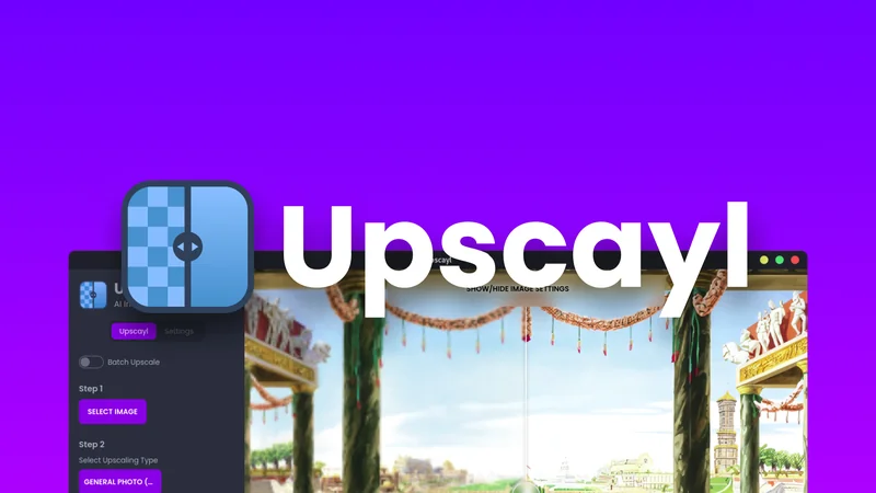 Upscayl 官方横幅,紫色渐变背景上的项目标识