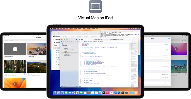 Virtual Mac on iPad 官方主视觉：iPad 上运行 macOS 桌面