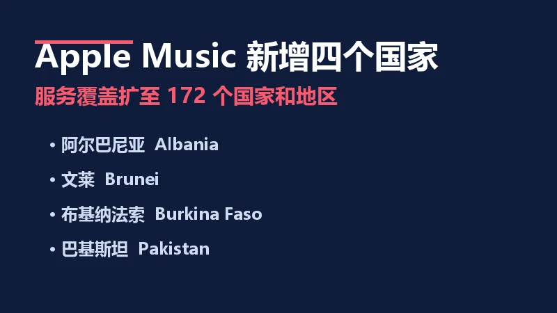 Apple Music 新增四个国家信息卡,覆盖扩至 172 个国家和地区
