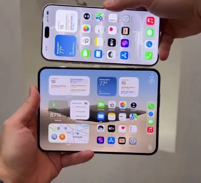 iPhone 18 Pro Max 与 iPhone Duo 上下叠放,最长边几乎对齐