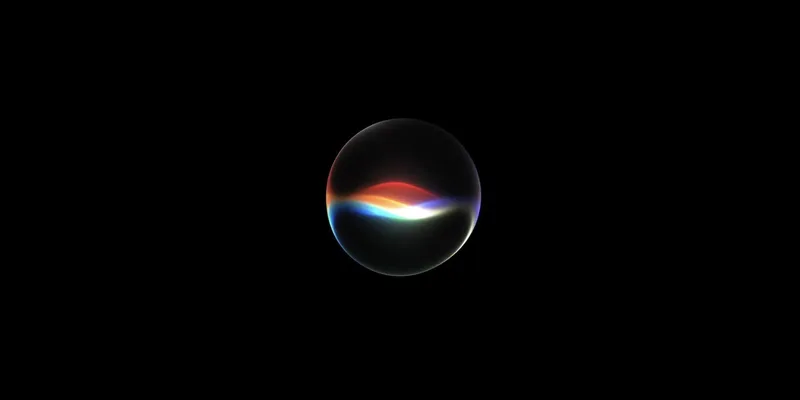 黑色背景中的 Siri AI 光球界面