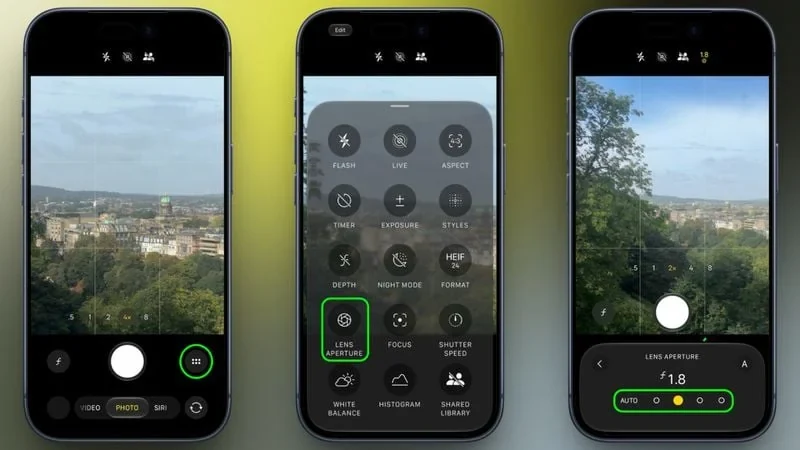 iPhone 相机 App 的拍摄控件与格式选项界面