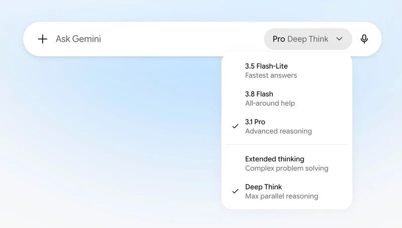 Gemini 应用模型菜单截图,Deep Think 选项被勾选