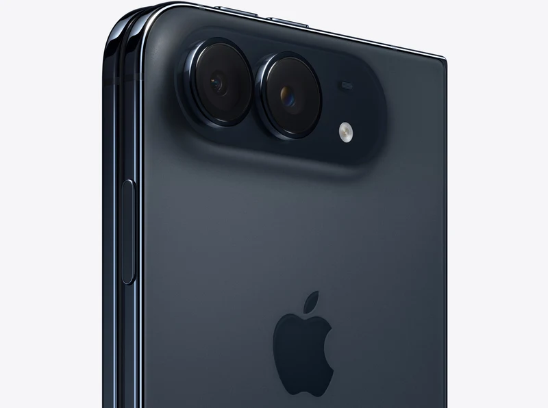 iPhone Duo 夜空色官方渲染图,背面摄像头平台与钛金属铰链