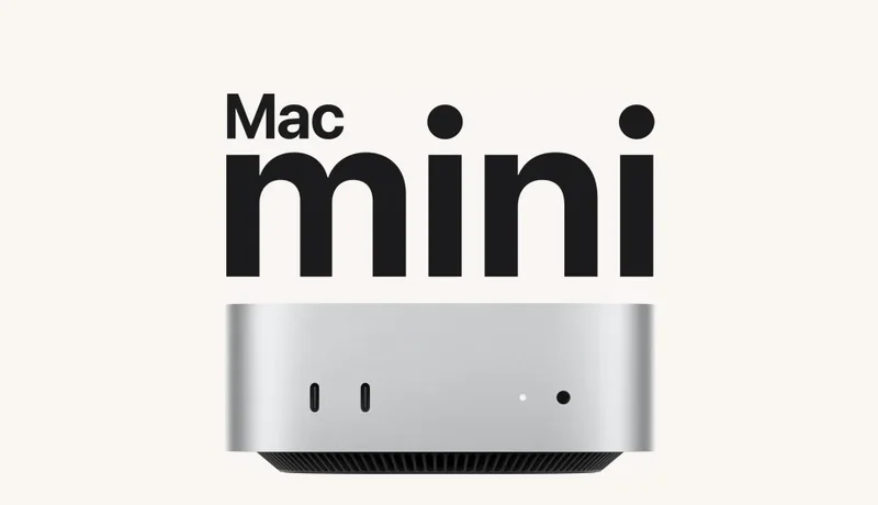 Mac mini 官方产品图,正面视图与机身标志