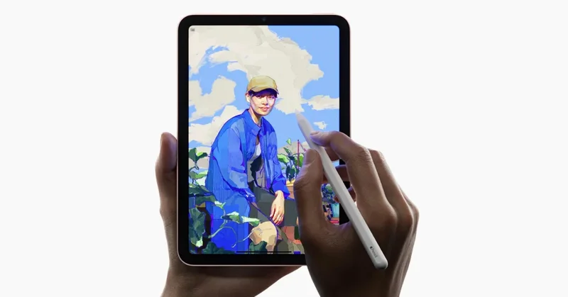 iPad mini 官方产品使用场景图,手写笔在屏幕上书写素描