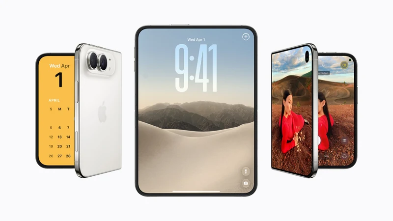 iPhone Duo 官方产品图呈现展开、半折和闭合三种状态