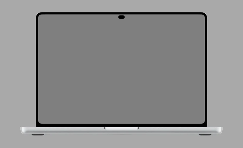 MacBook Pro 配备 PROLED XDR 显示屏的产品边框渲染图，屏幕区域为空白