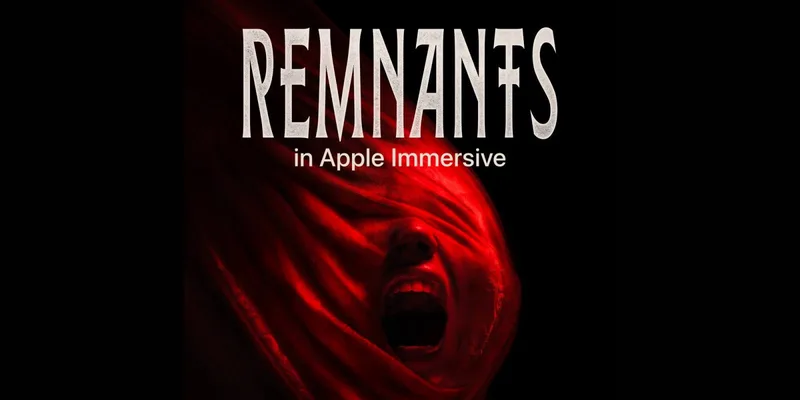 《Remnants》官方海报：红色幕布中包裹的面孔与 REMNANTS 字样