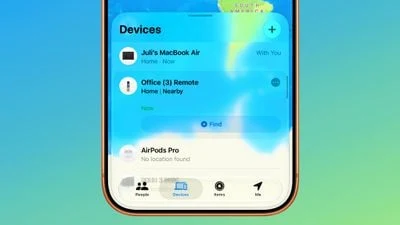 查找 App 的 Devices 列表里出现 Office (3) Remote,与 MacBook Air、AirPods Pro 并列