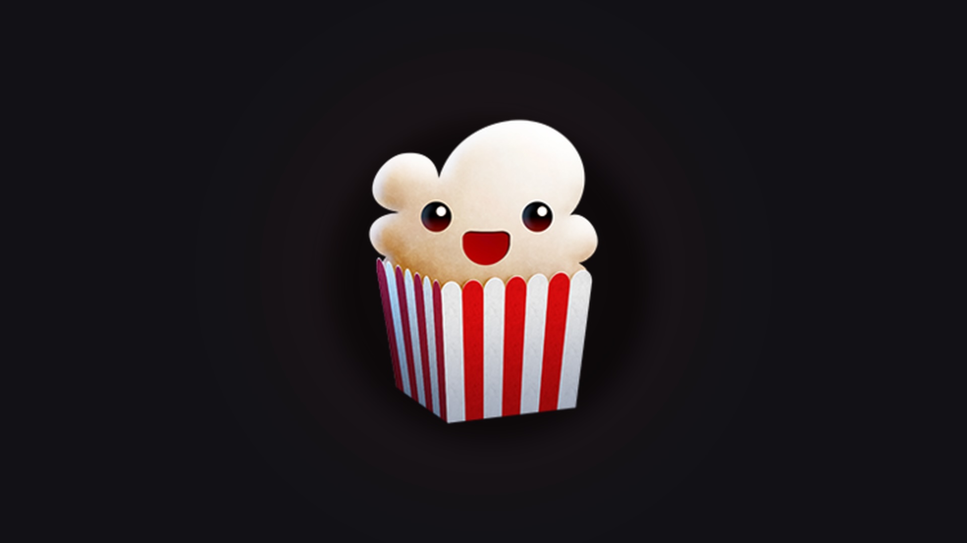 Popcorn Time 应用图标,深色背景上的爆米花标志